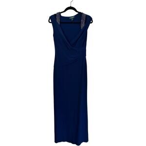 Lauren Ralph Lauren Women Blue sequin evening gown formal Maxi Dress Size Small